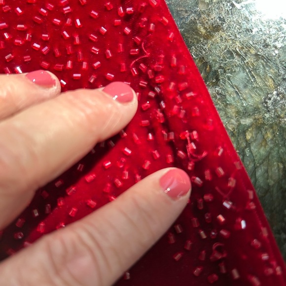 JS Boutique maxi length deep red velvet prom/formal dress. Beaded on front. 14 - Picture 10 of 14